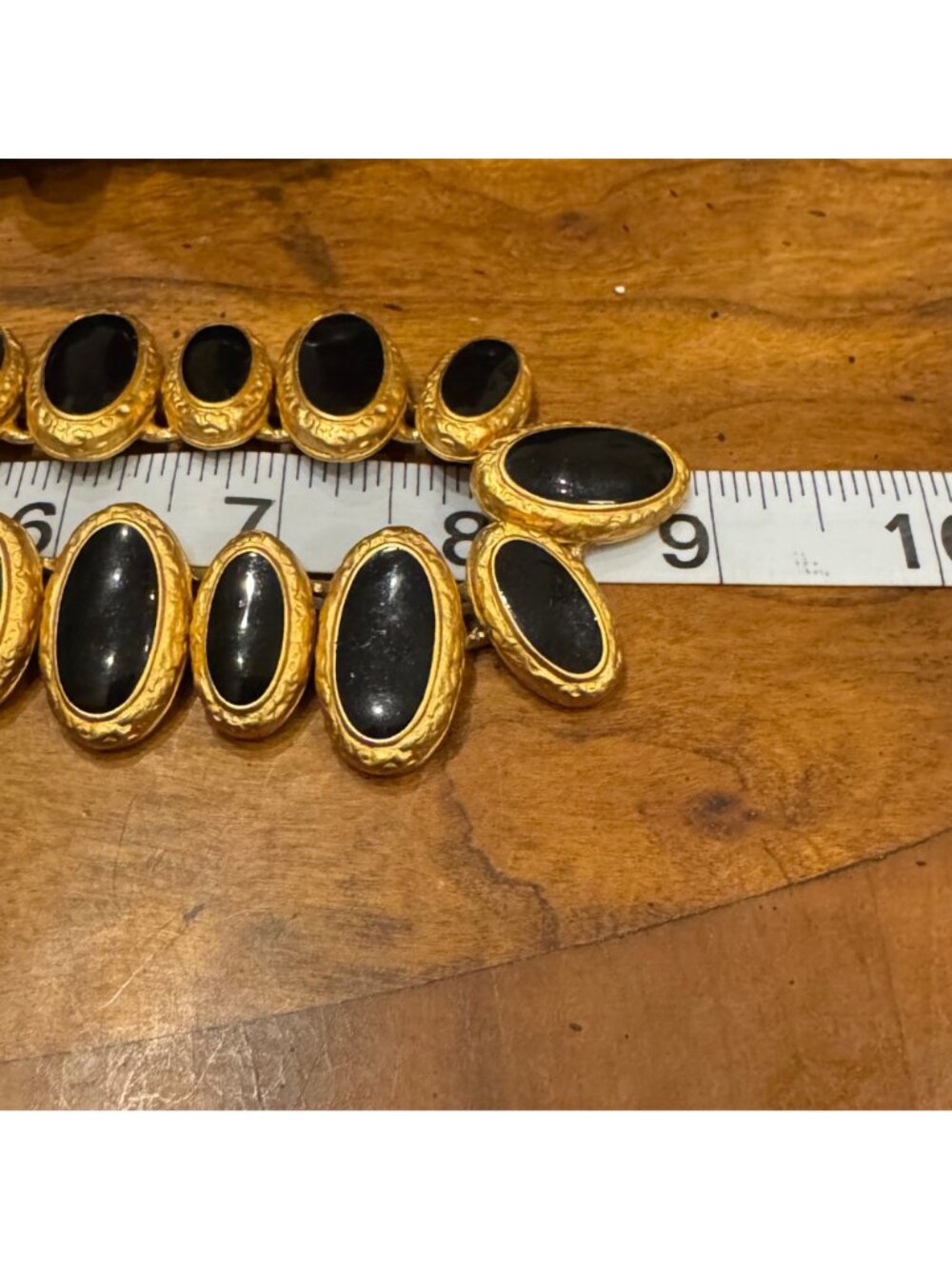 ANNE KLEIN Signed 1990s Black & Gold Statement Necklace & Oval Clip Earring Set - Picture 7 of 15